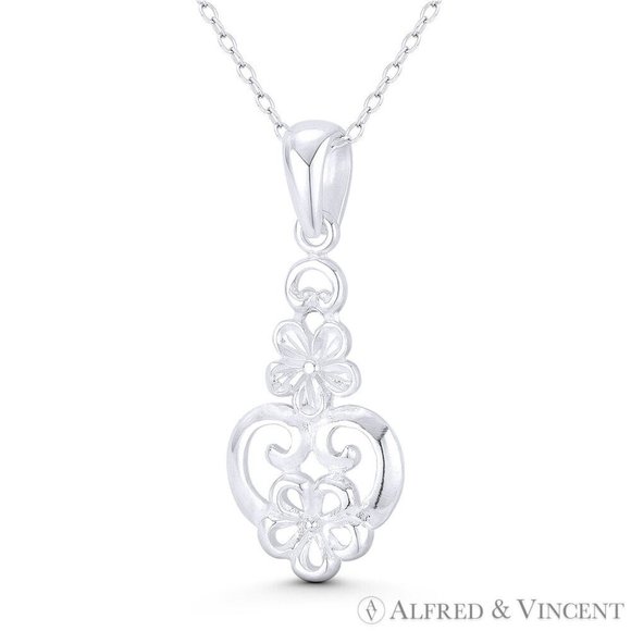5-Petal Daisy Flower Charm Drop Pendant in .925 Sterling Silver - Picture 1 of 1